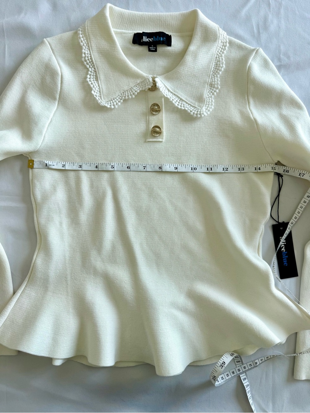 Alice Blue Cream Lace-Collar Peplum Sweater - Picture 6 of 8